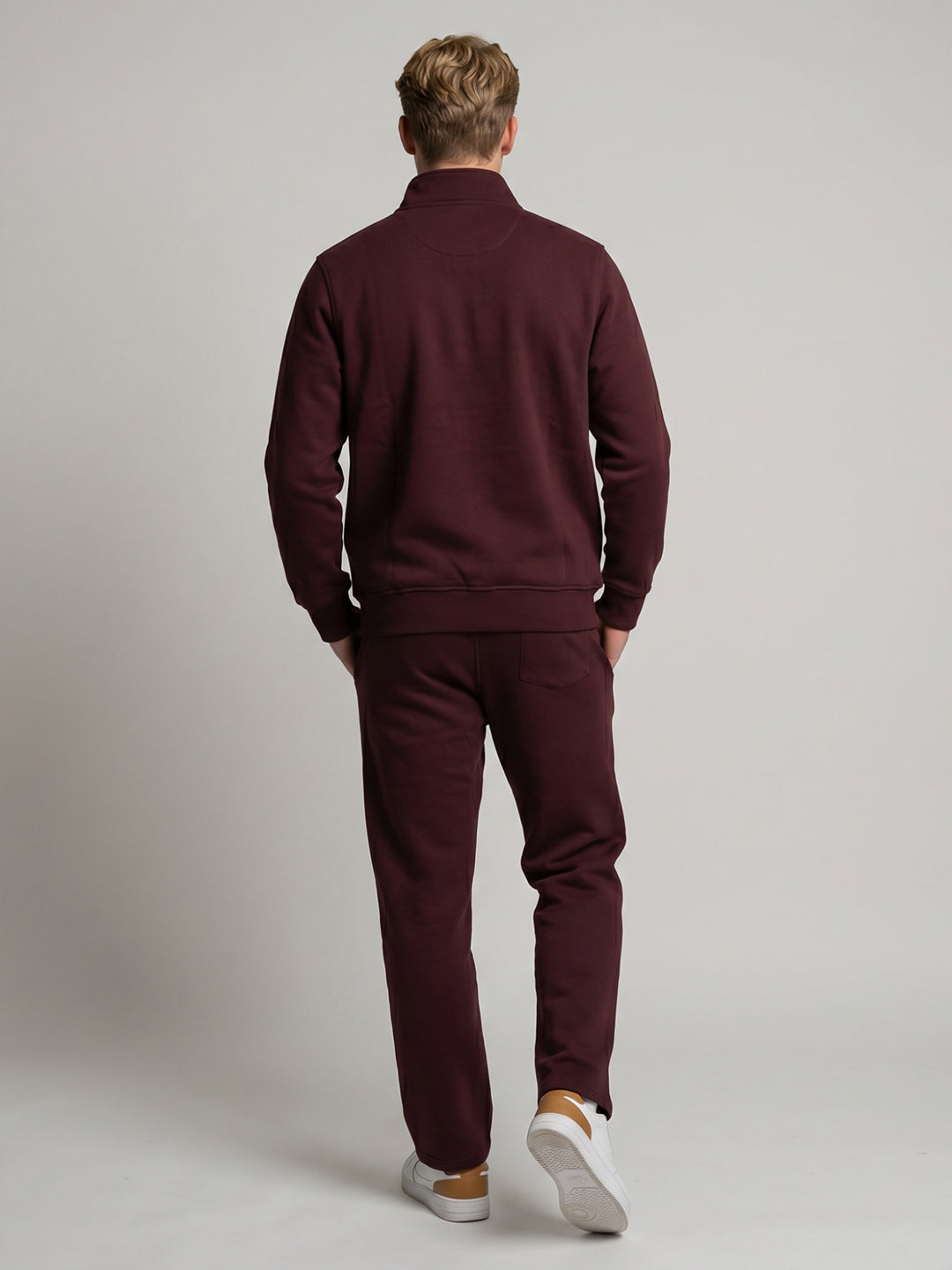 Men Maroon Printed Stand Collar Full Sleeve Winter Tracksuit
