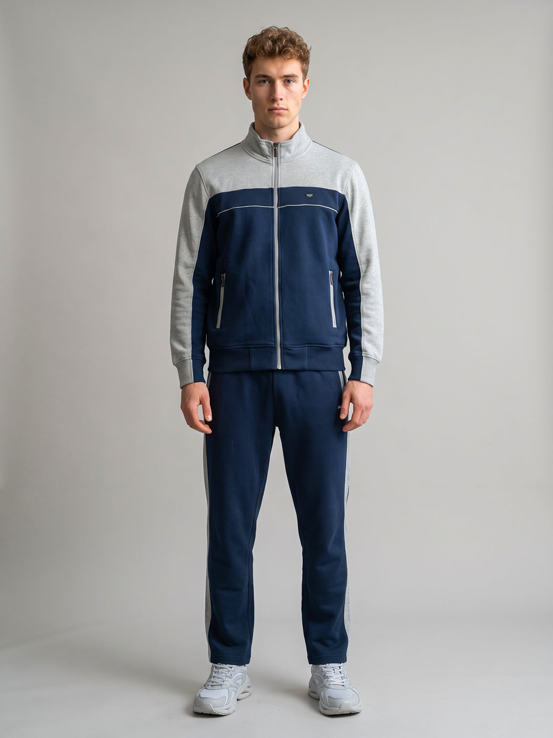 Men Blue Solid Turtle Neck Full Sleeve Winter Tracksuit