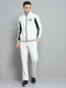 Men White Printed Mock Neck Full Sleeve Winter Tracksuit