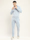 Men Blue Self Design Collar Full Sleeve Winter Tracksuit
