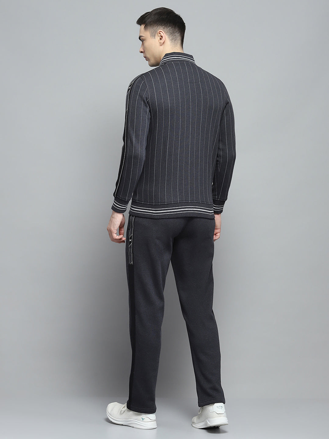 Men Black Printed Mock Neck Full Sleeve Winter Tracksuit