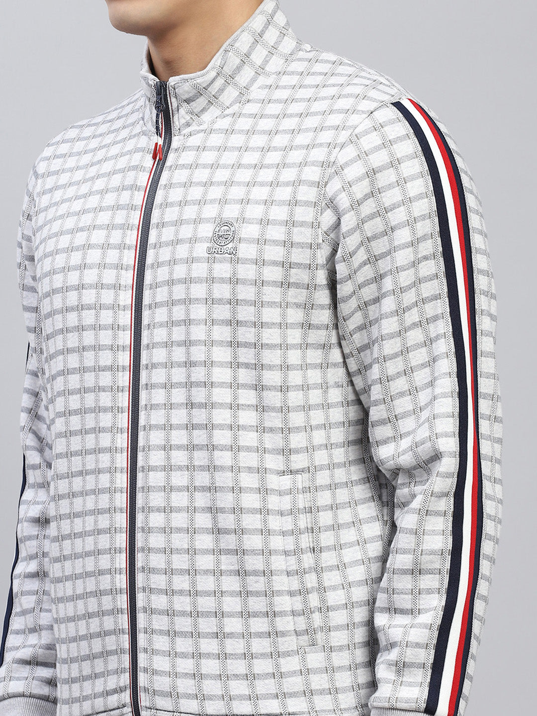 Men Grey Printed Mock Neck Full Sleeve Winter Tracksuit