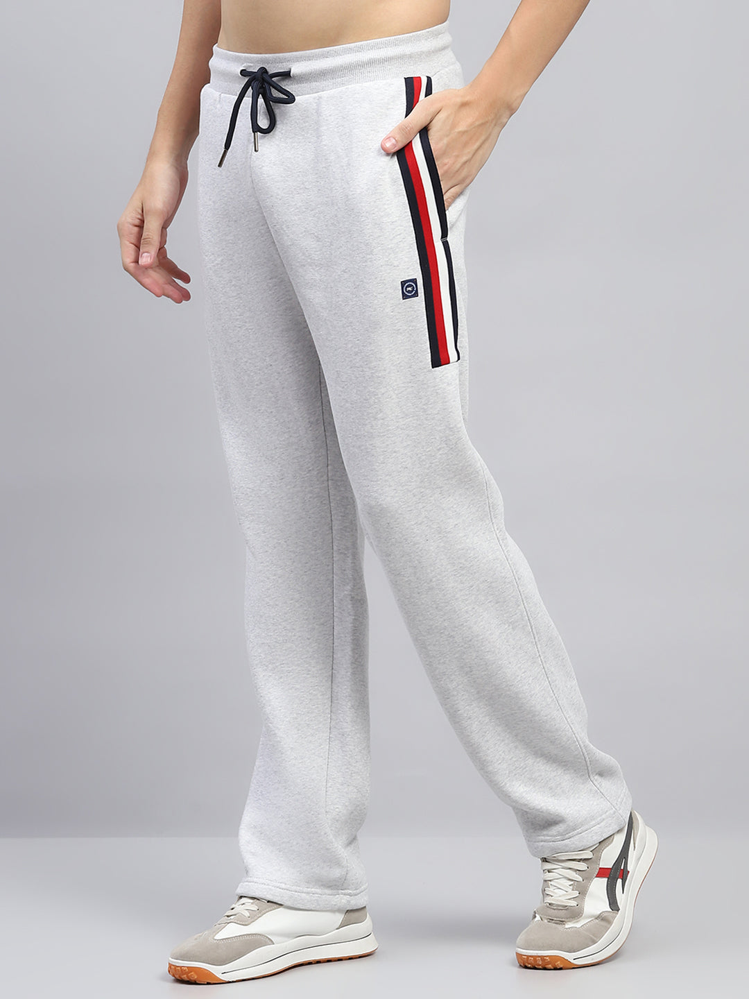 Men Grey Printed Mock Neck Full Sleeve Winter Tracksuit