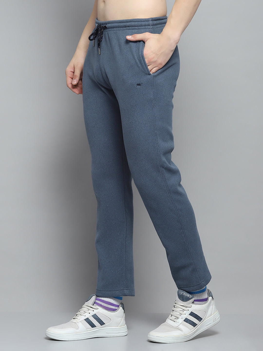 Men Blue Solid Mock Neck Full Sleeve Winter Tracksuit