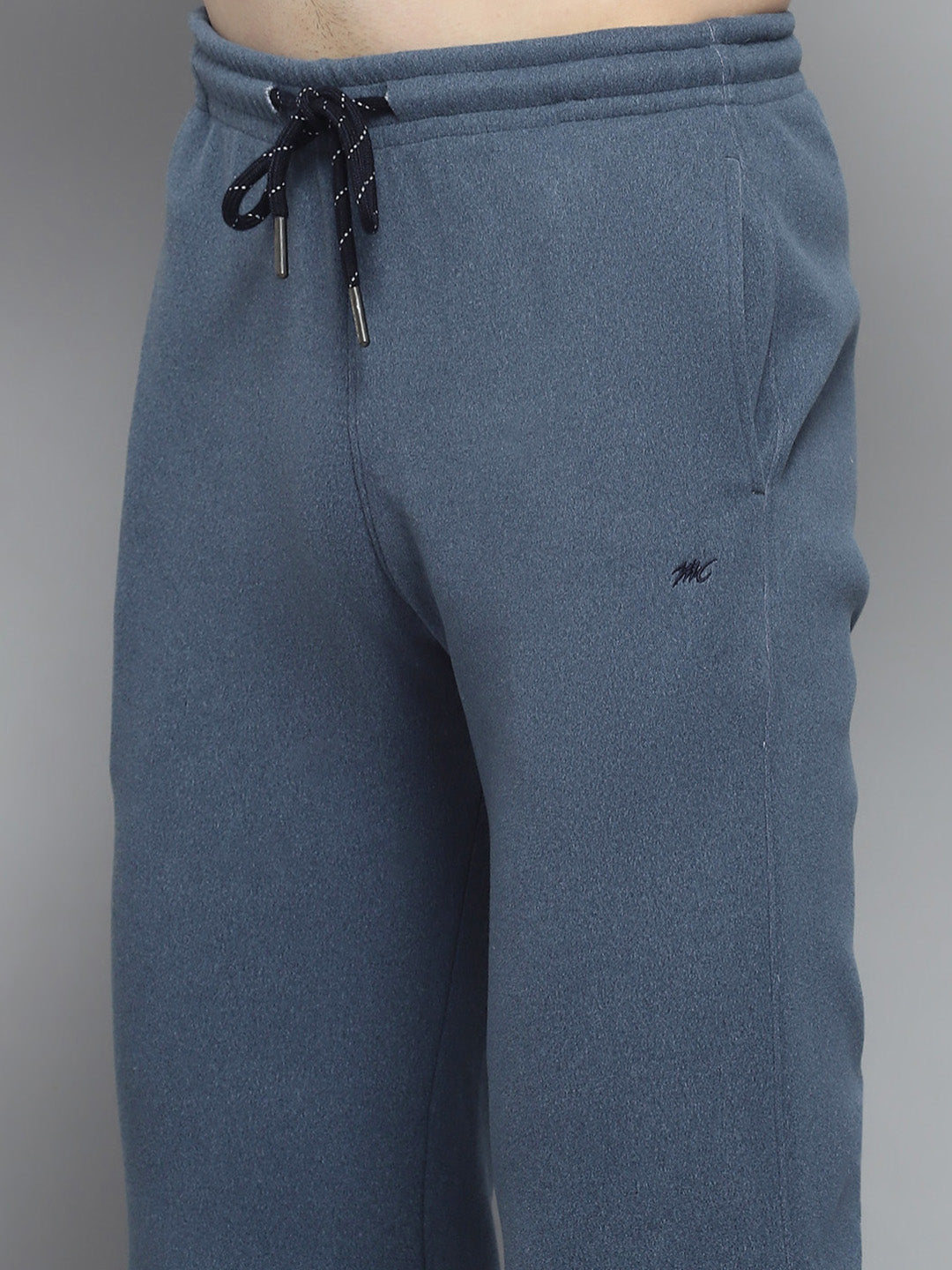 Men Blue Solid Mock Neck Full Sleeve Winter Tracksuit