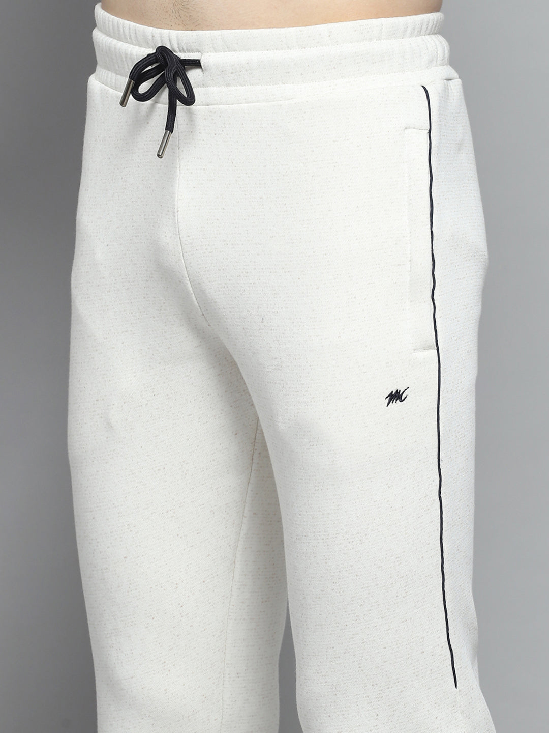 Men Off White & Navy Blue Printed Hooded Full Sleeve Winter Tracksuit