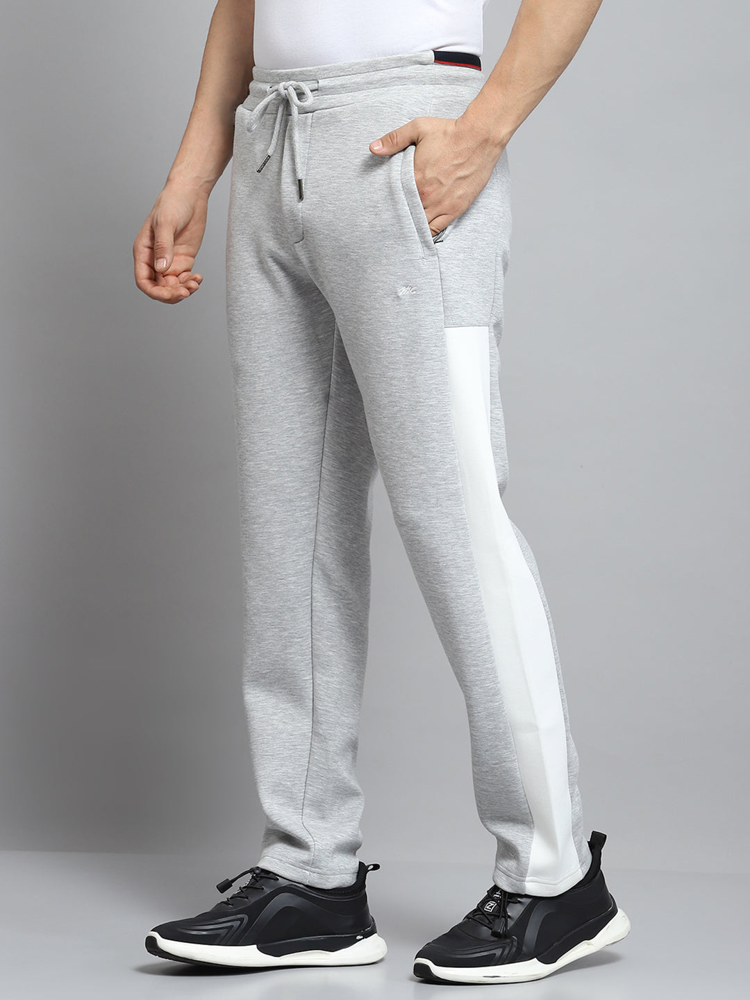 Men Grey Self Design Hooded Full Sleeve Winter Tracksuit