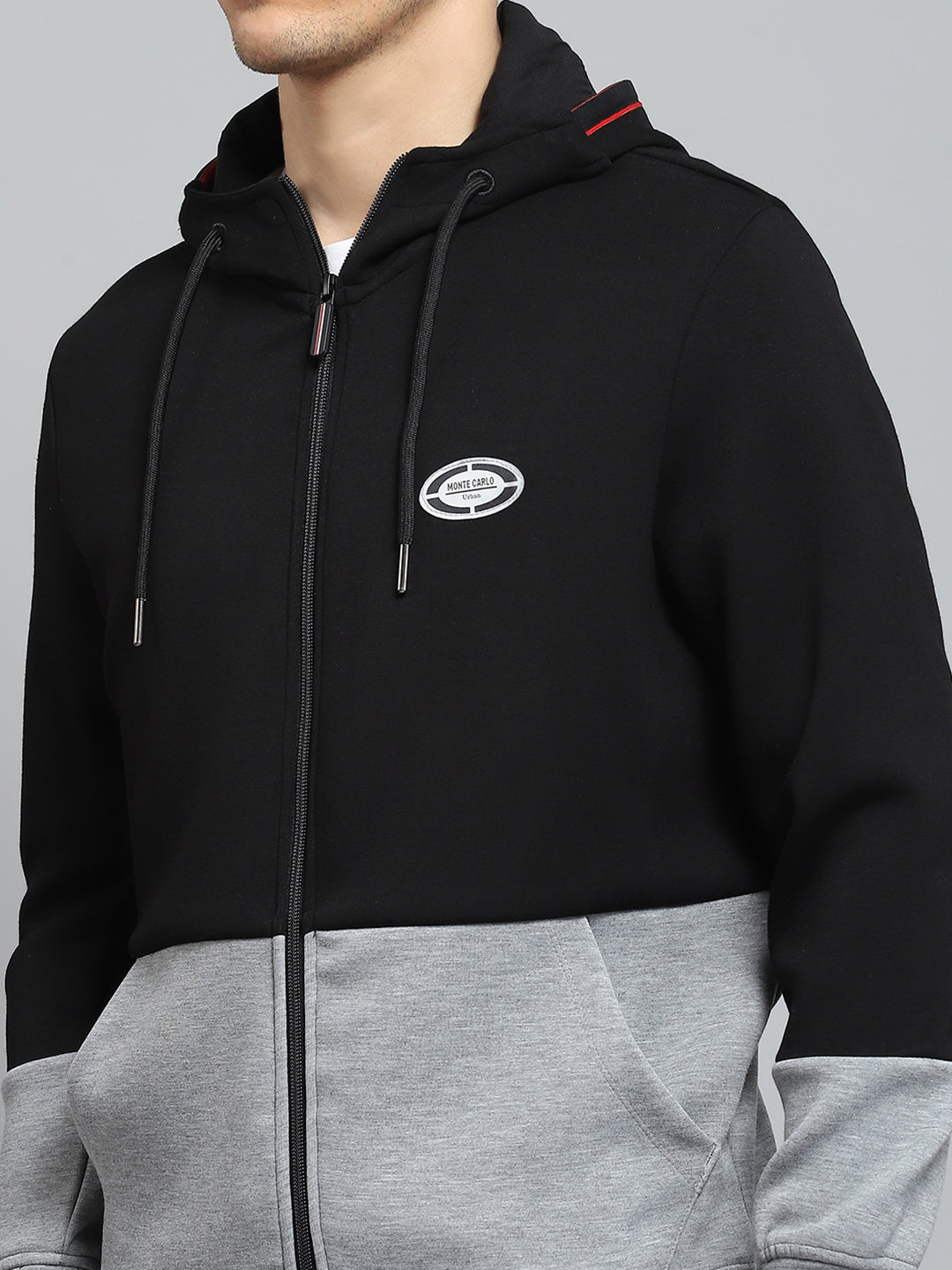 Men Black Self Design Hooded Full Sleeve Winter Tracksuit