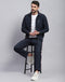 Men Navy Blue Solid Band Collar Full Sleeve Winter Tracksuit