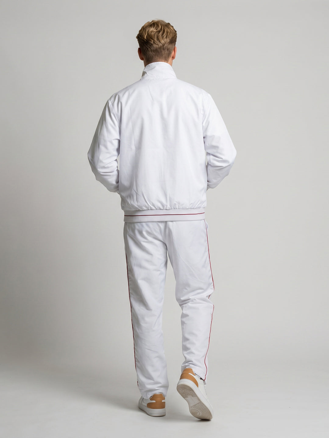 Men White Solid Collar Full Sleeve Winter Tracksuit