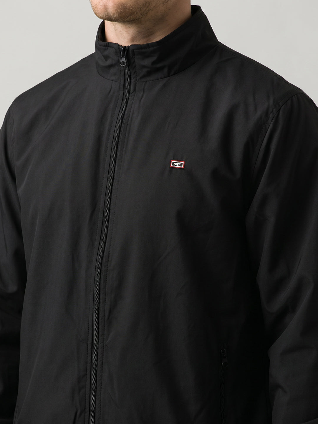 Men Black Solid Stand Collar Full Sleeve Tracksuit