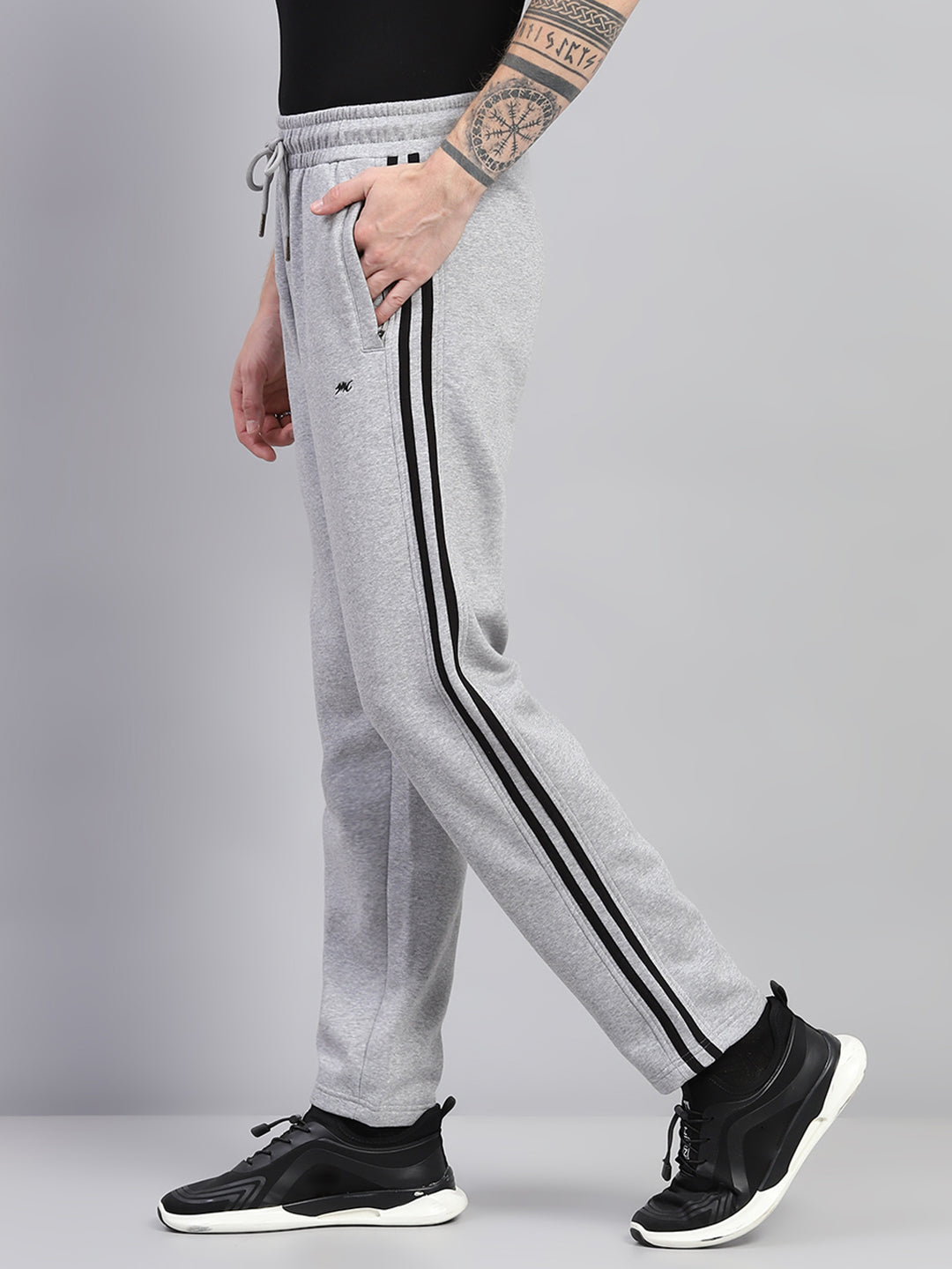 Men Grey Solid Mock Neck Full Sleeve Winter Tracksuit