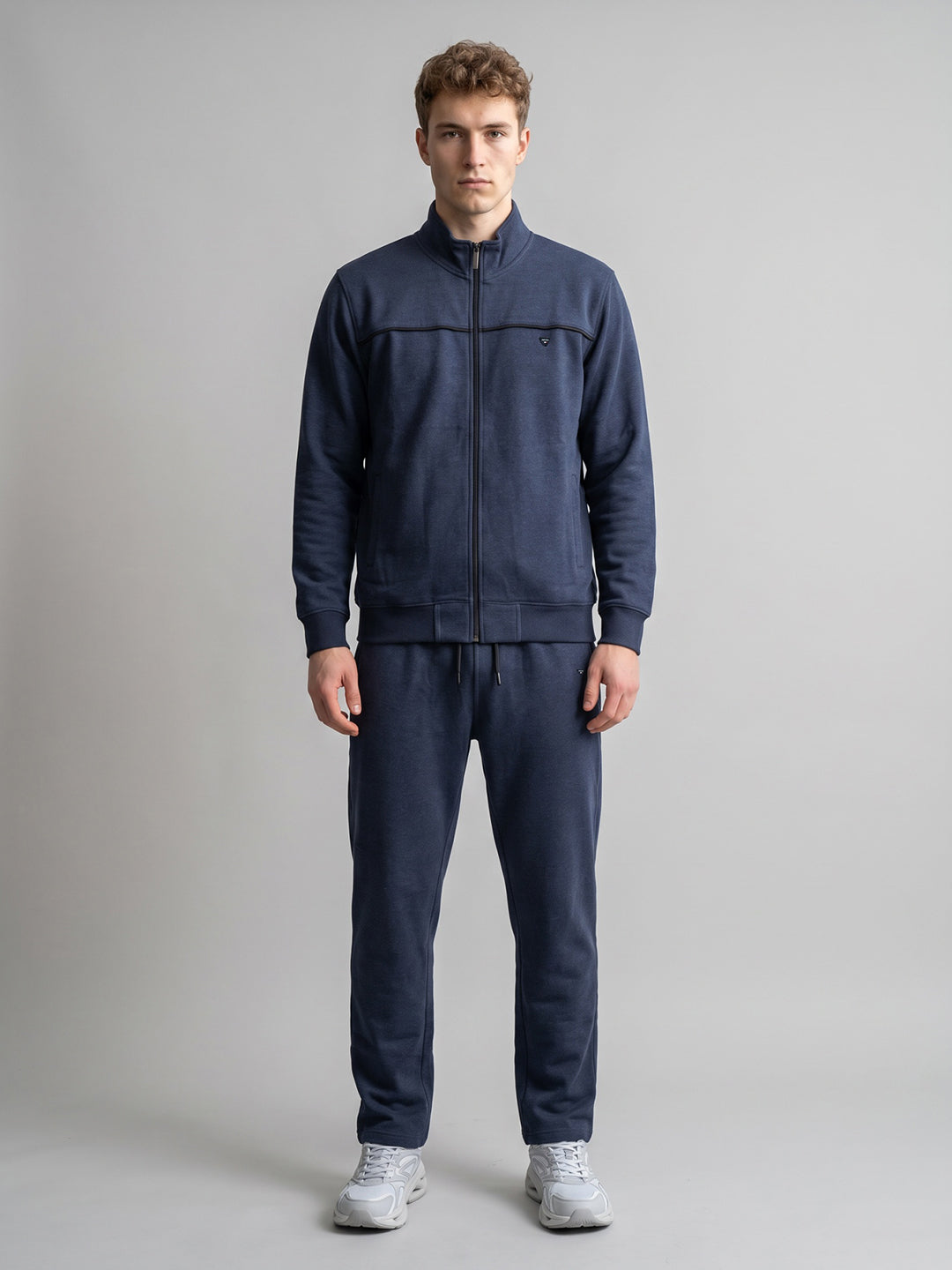 Men Blue Solid Turtle Neck Full Sleeve Winter Tracksuit