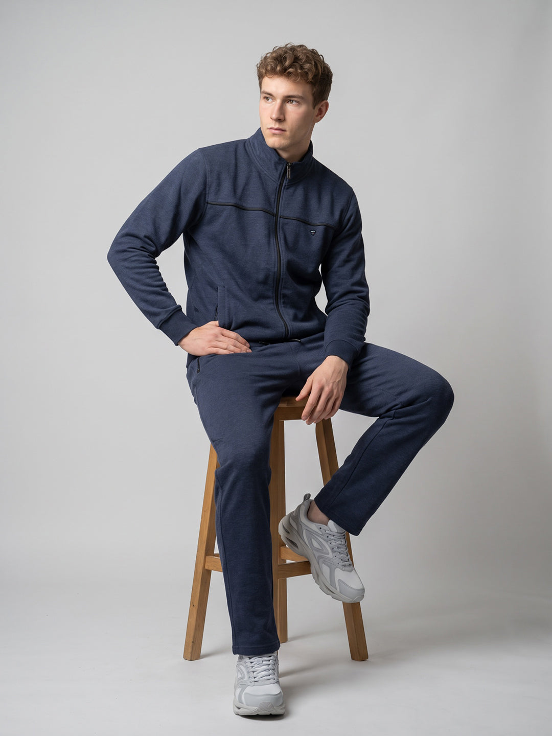Men Blue Solid Turtle Neck Full Sleeve Winter Tracksuit