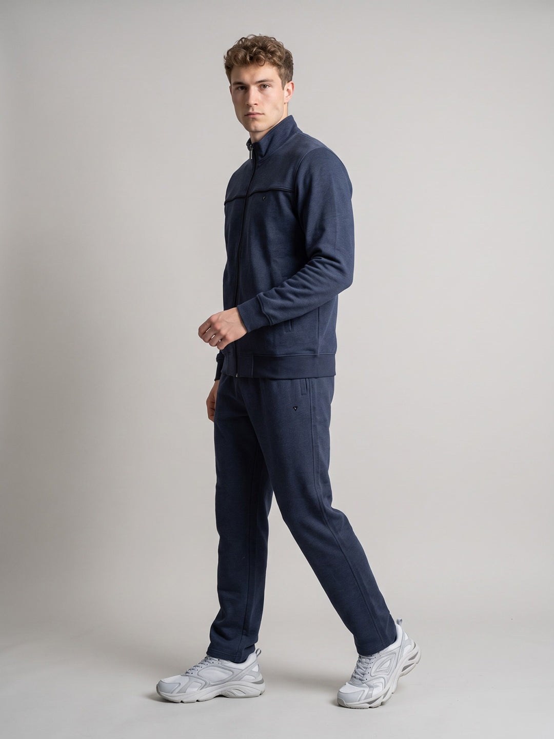 Men Blue Solid Turtle Neck Full Sleeve Winter Tracksuit