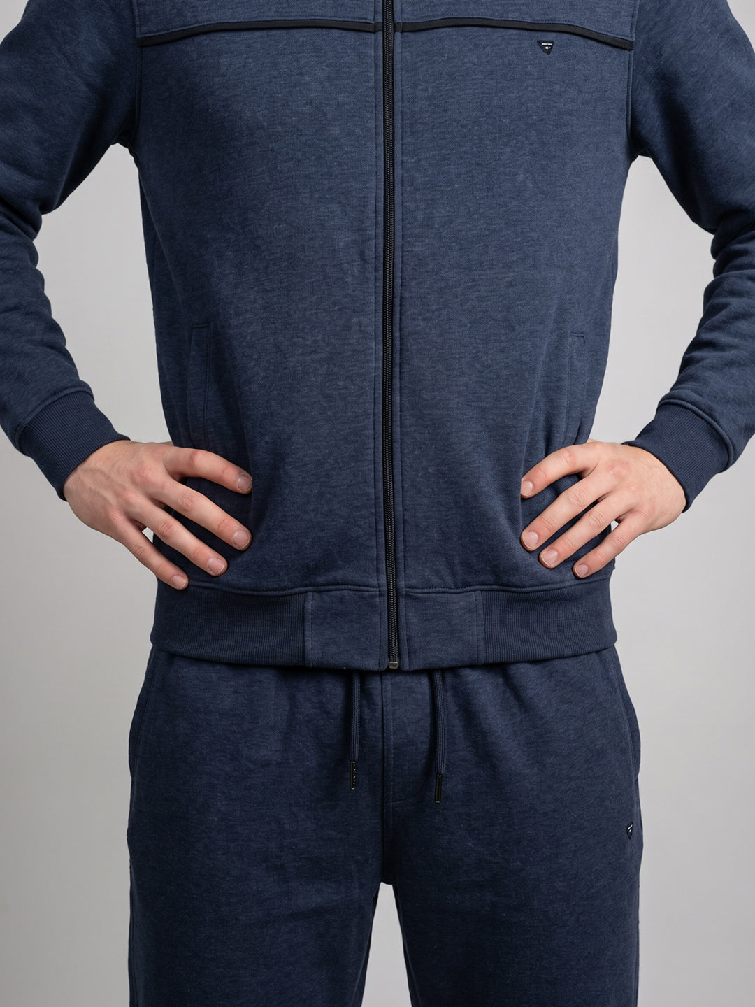 Men Blue Solid Turtle Neck Full Sleeve Winter Tracksuit
