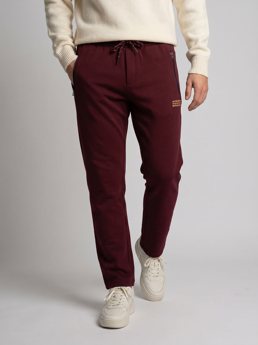 Men Maroon Solid Regular Fit Lower