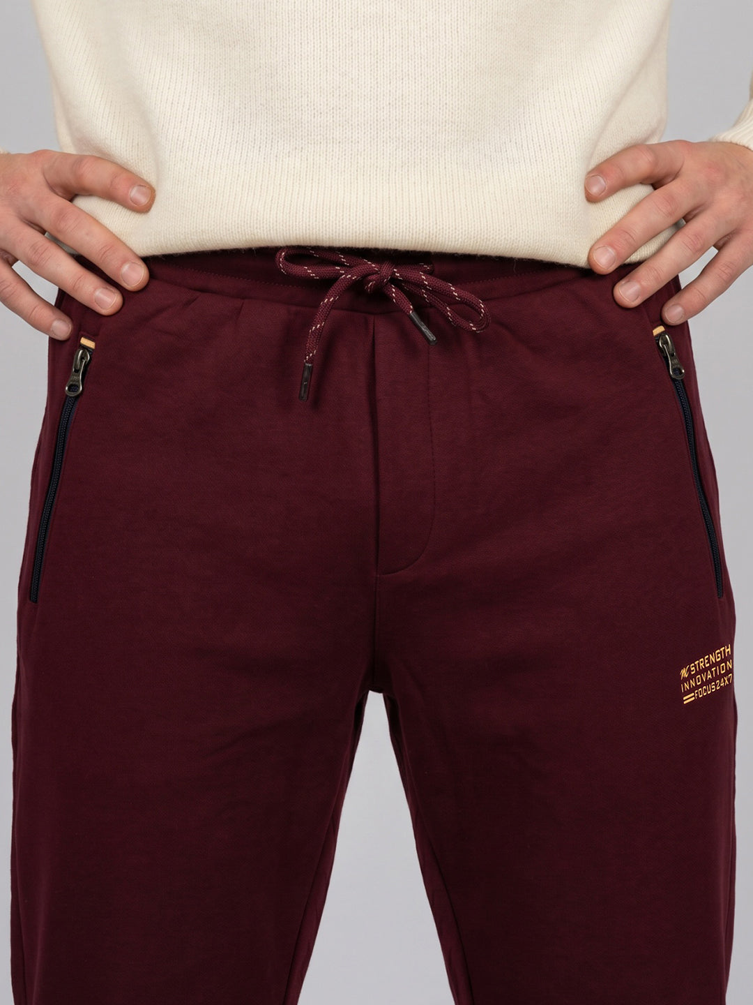 Men Maroon Solid Regular Fit Lower