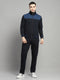 Men Navy Blue Self Design Collar Full Sleeve Winter Tracksuit