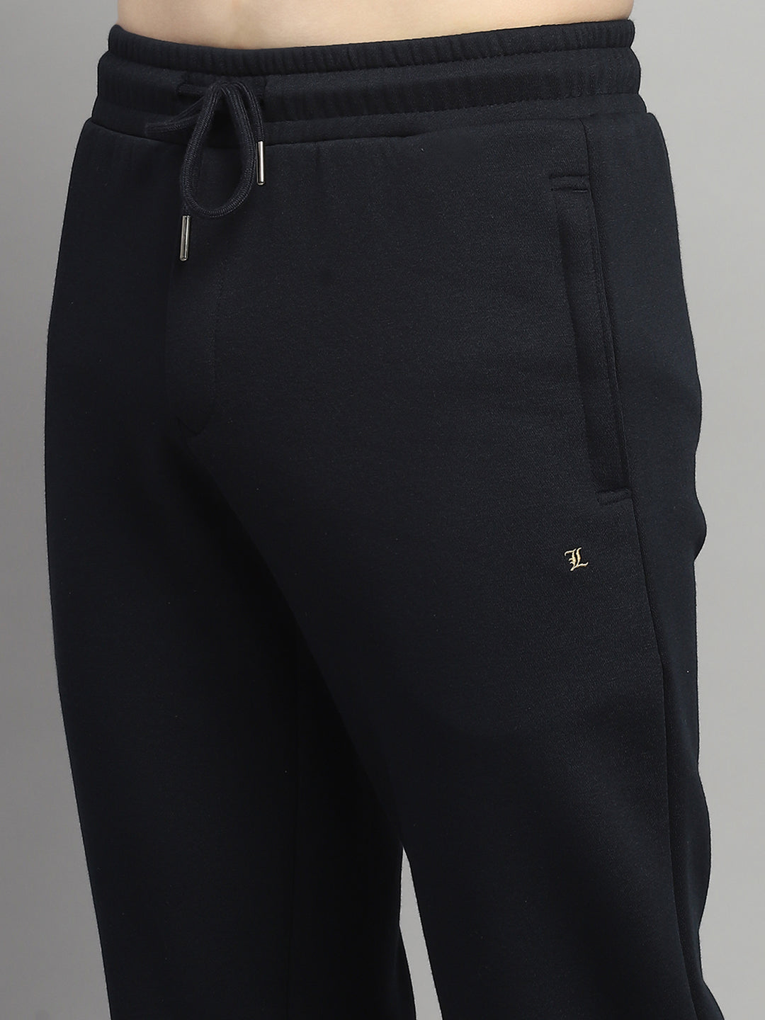 Men Navy Blue Self Design Collar Full Sleeve Winter Tracksuit