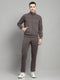 Men Charcoal Solid Mock Neck Full Sleeve Winter Tracksuit