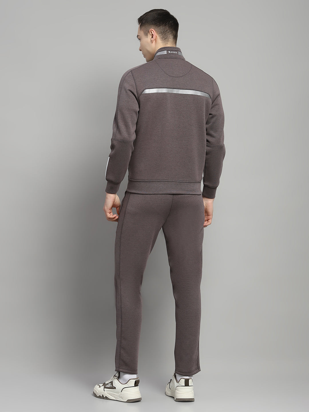 Men Charcoal Solid Mock Neck Full Sleeve Winter Tracksuit