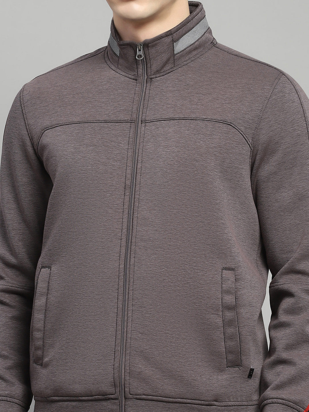 Men Charcoal Solid Mock Neck Full Sleeve Winter Tracksuit