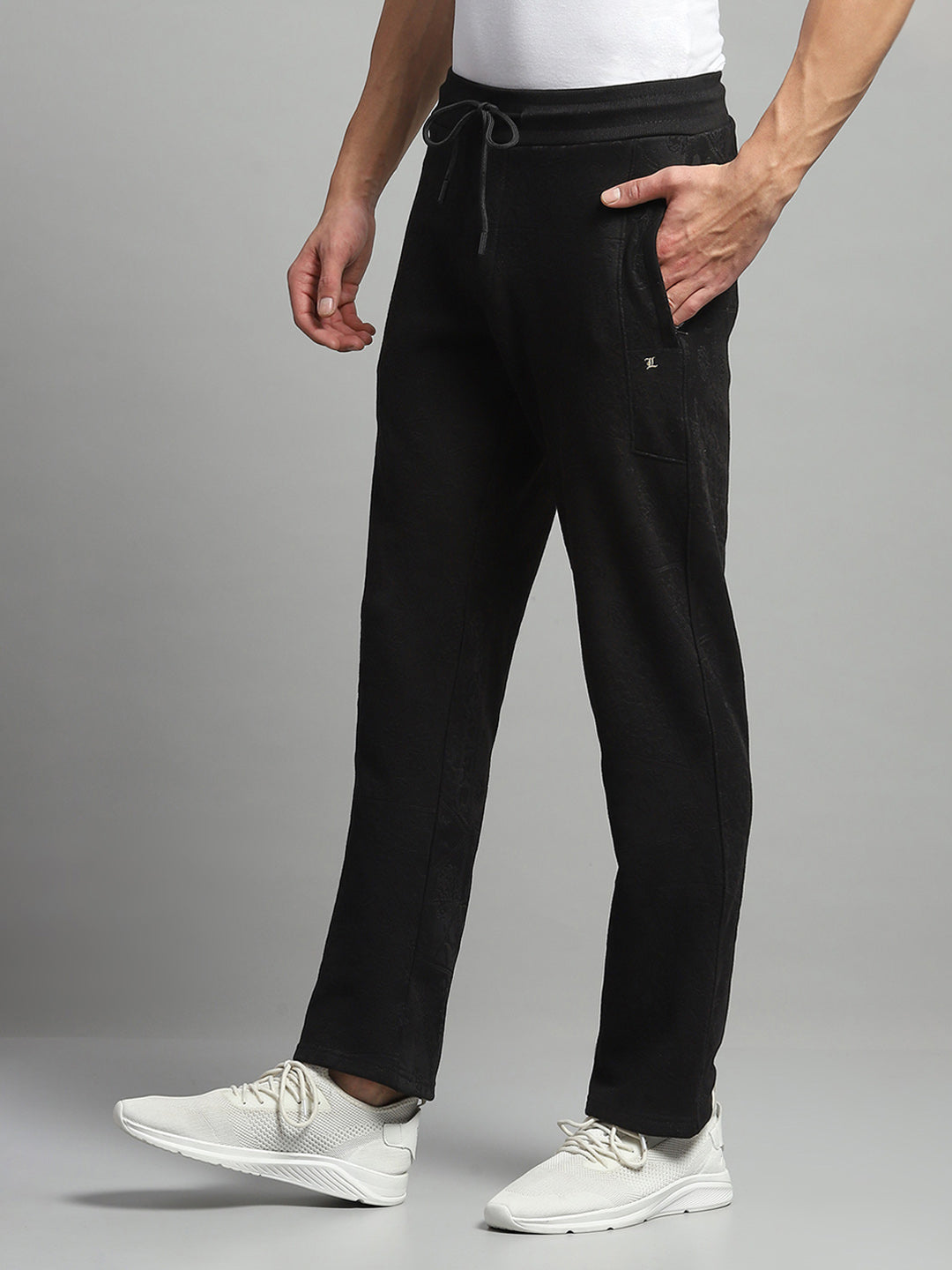 Luxuria Men Black Self Design Mock Neck Full Sleeve Winter Tracksuit