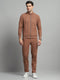 Luxuria Men Brown Self Design Mock Neck Full Sleeve Winter Tracksuit