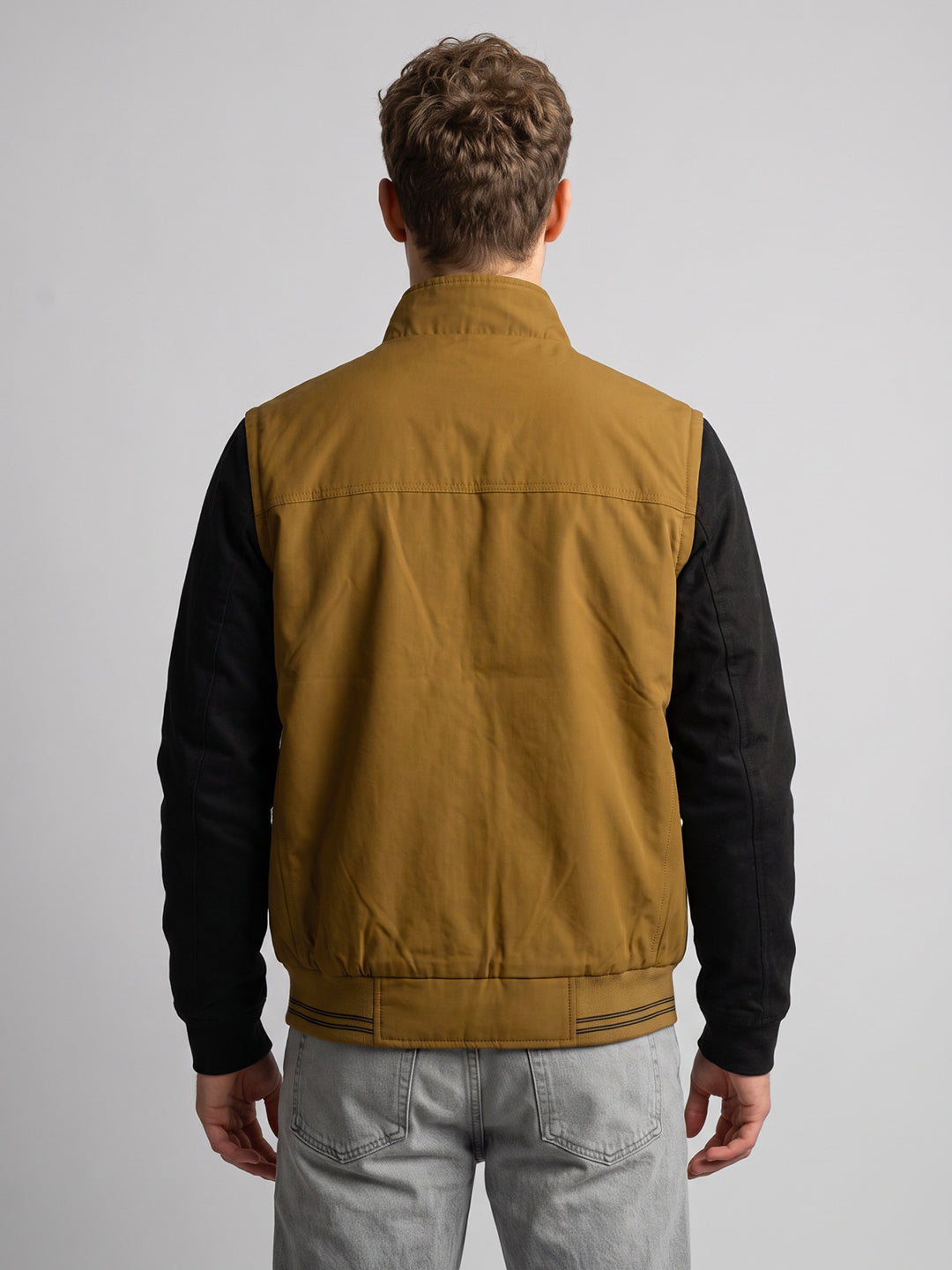 Men Mustard Solid Collar Reversible Quilted Jacket
