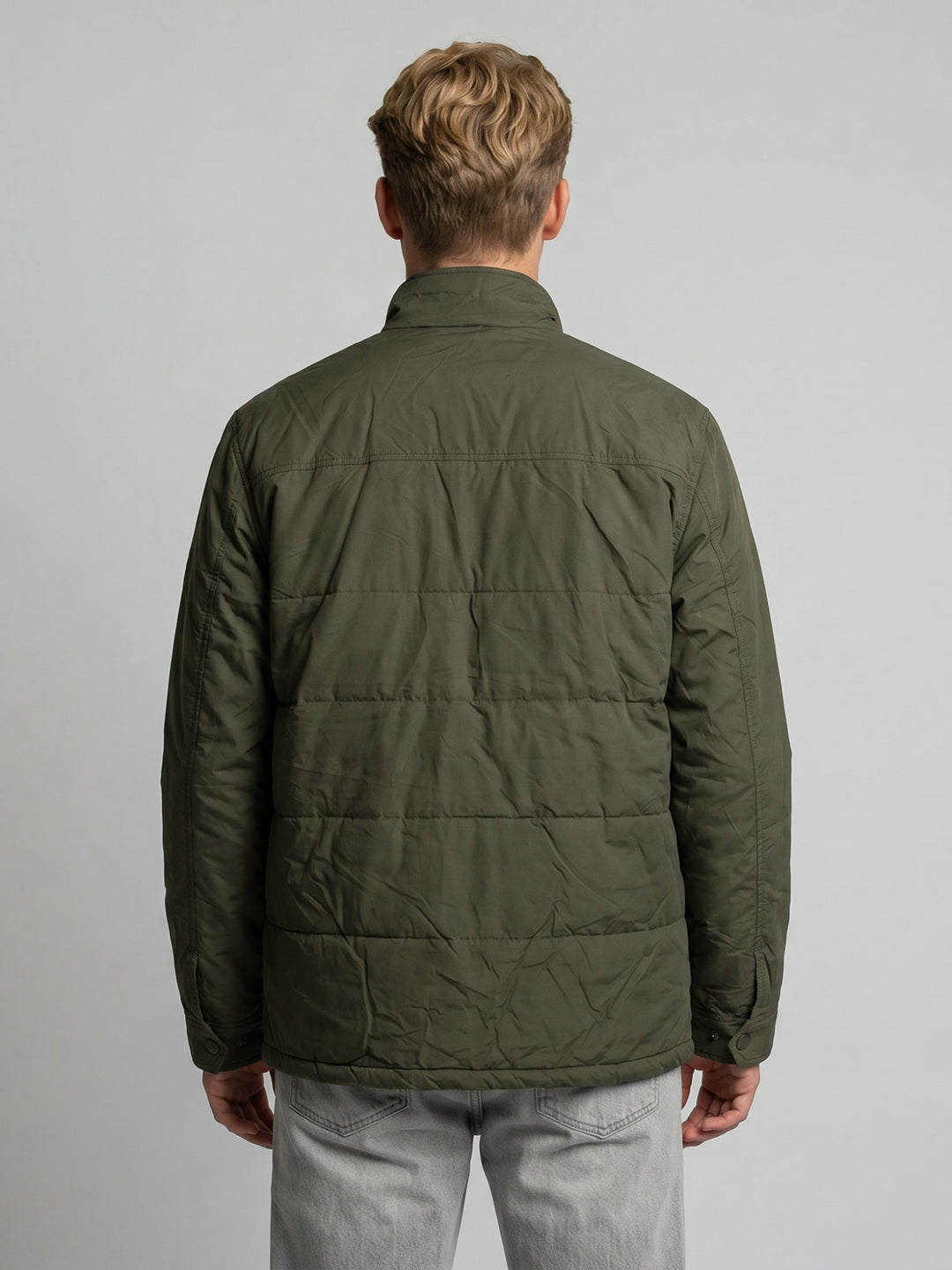 Men Green Solid Turtle Neck Full Sleeve Padded Jacket