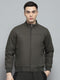 Men Olive Solid Mock Neck Full Sleeve Jacket