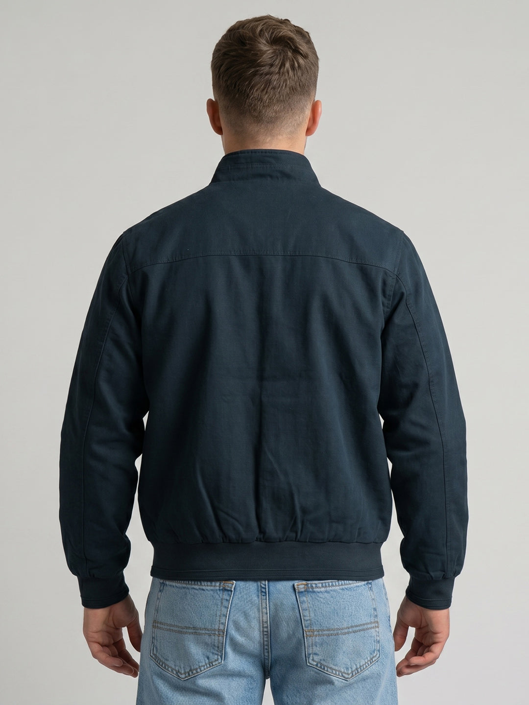 Men Navy Blue Solid Turtle Neck Full Sleeve Bomber Jacket