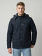 Men Navy Blue Solid Full Sleeve Padded Jacket with Detachable Hood