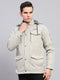 Men Grey Solid Detachable Hood Full Sleeve Jacket
