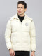 Men Cream Solid Detachable Hood Full Sleeve Jacket