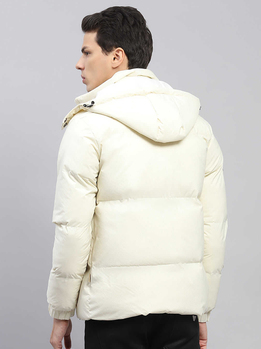 Men Cream Solid Detachable Hood Full Sleeve Jacket