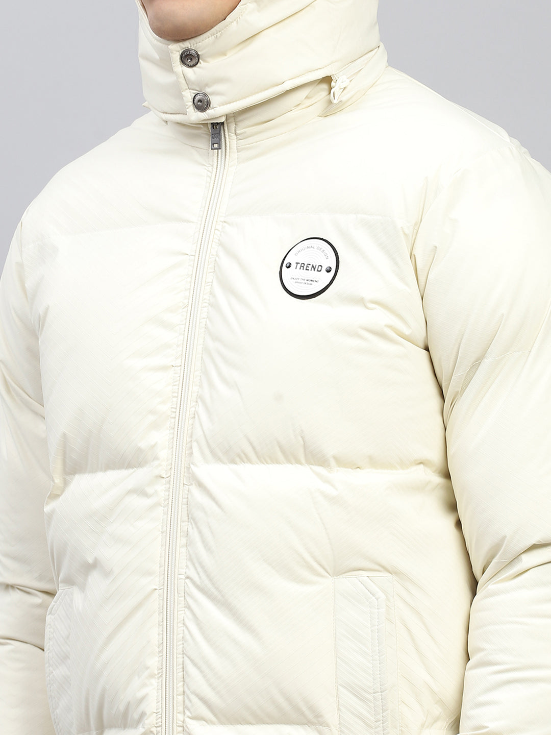 Men Cream Solid Detachable Hood Full Sleeve Jacket