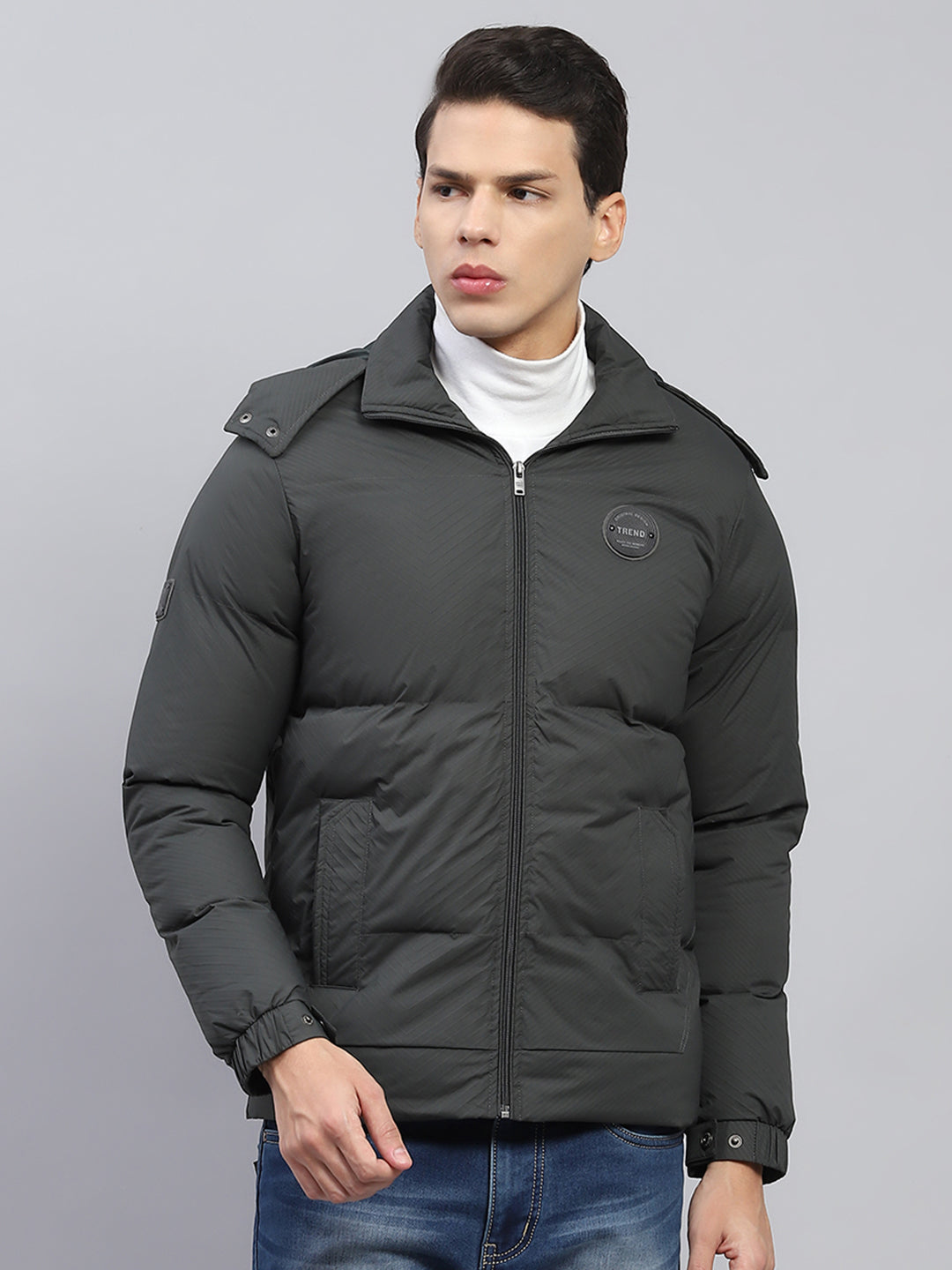 Men Green Solid Detachable Hood Full Sleeve Jacket