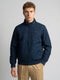 Men Blue Solid Stand Collar Full Sleeve Bomber Jacket