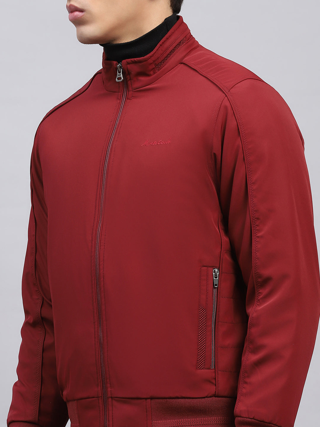 Men Maroon Solid Collar Full Sleeve Jacket
