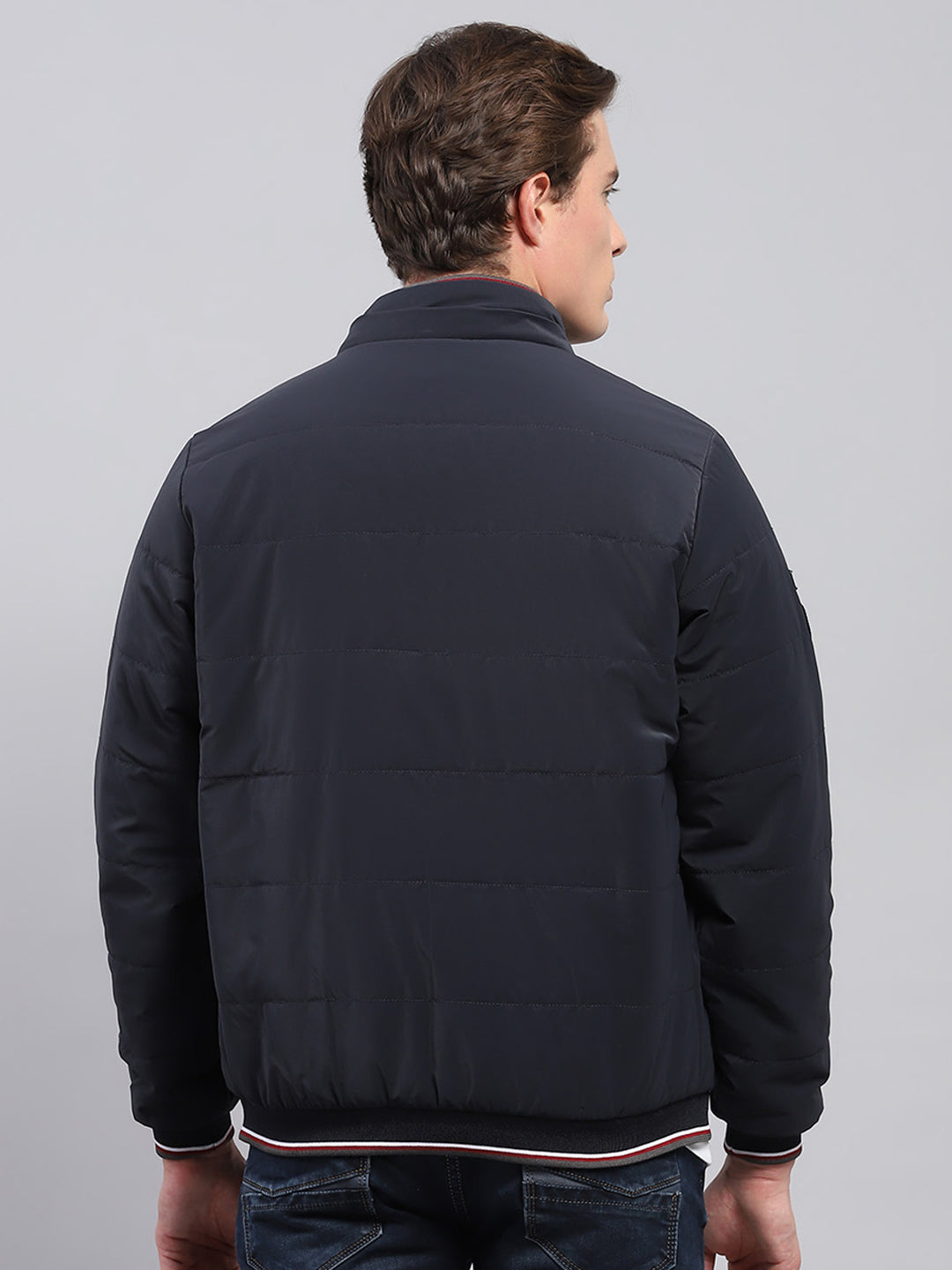 Men Navy Blue Solid Detachable Hood Full Sleeve Jacket