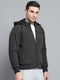 Men Olive Solid Hooded Full Sleeve Jacket