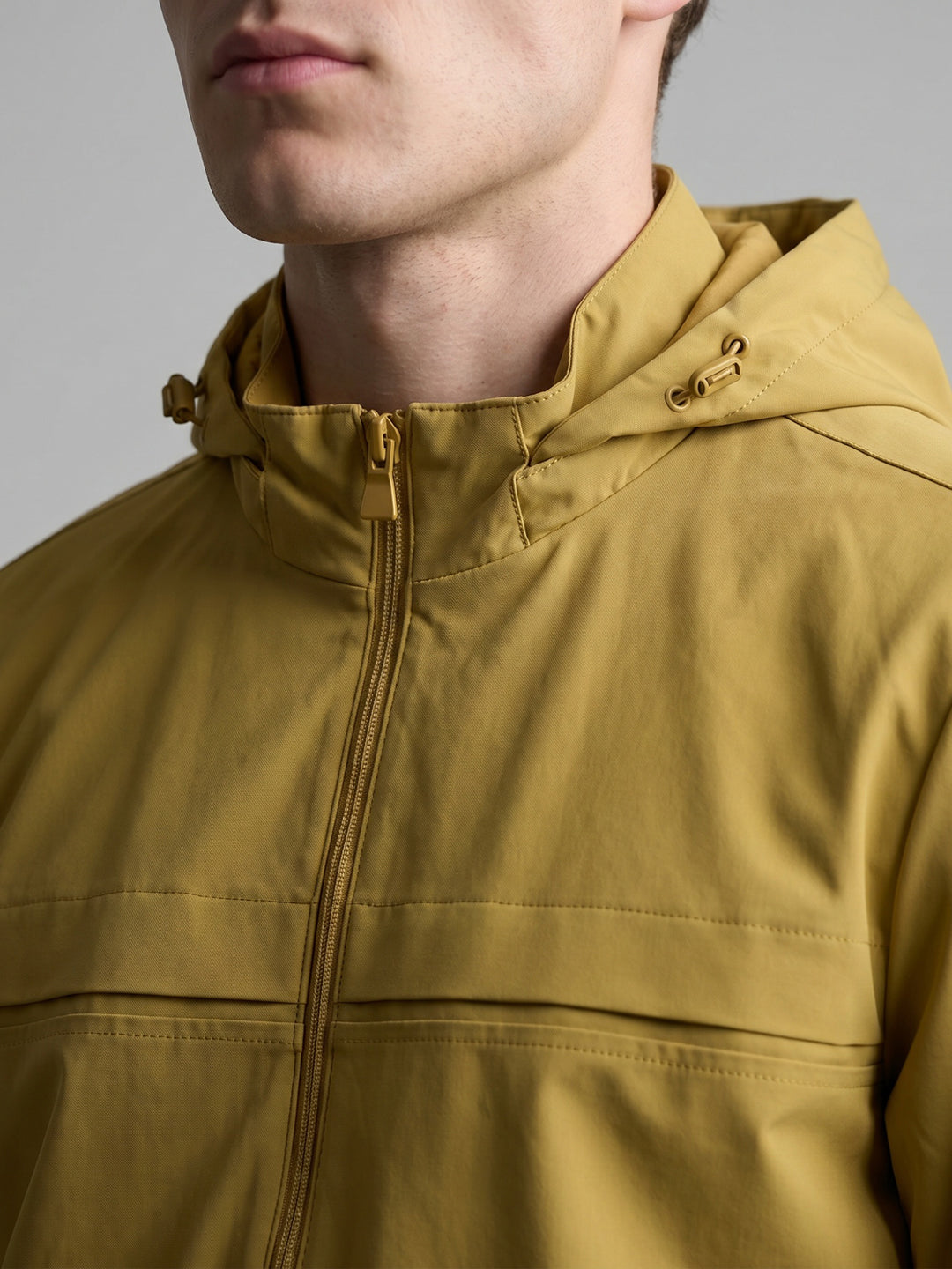 Men Yellow Solid Detachable Hood Full Sleeve Bomber Jacket