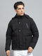 Men Black Solid Detachable Hood Full Sleeve Jacket