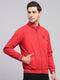 Men Red Solid Collar Full Sleeve Jacket
