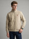 Men Beige Solid Collar Full Sleeve Bomber Jacket