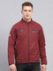 Men Maroon Solid Mock Neck Full Sleeve Jacket