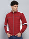 Men Red Solid Mock Neck Full Sleeve Jacket