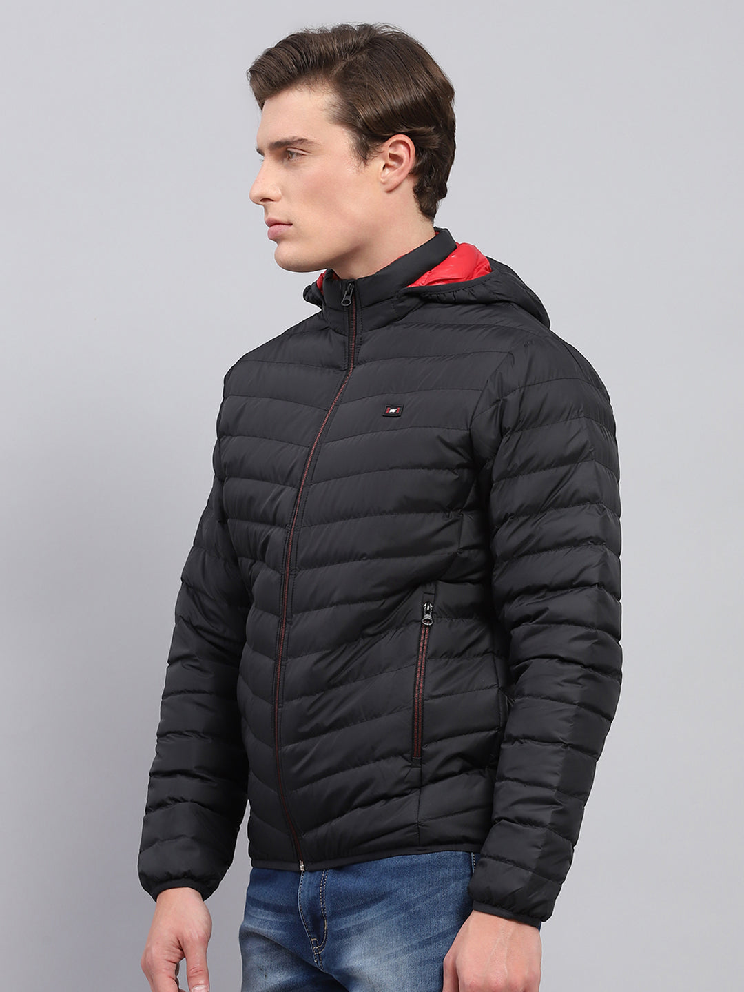 Men Black Solid Detachable Hood Full Sleeve Jacket
